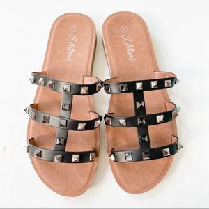 J. Mark Black Studded Slide Sandals Form-207